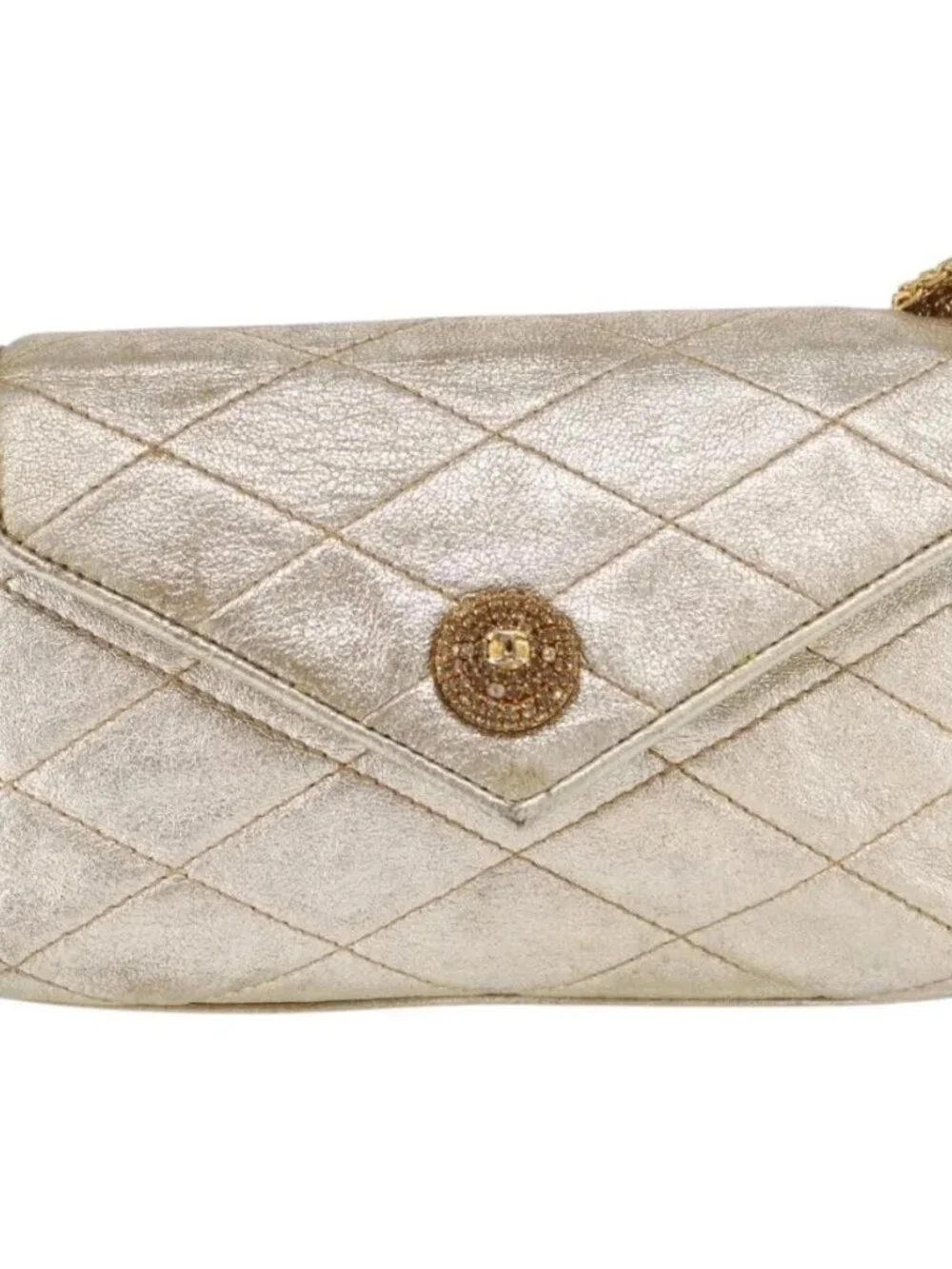 CHANEL Matelasse Single Flap Chain Shoulder Bag Leather Gold CC Auth 165938V